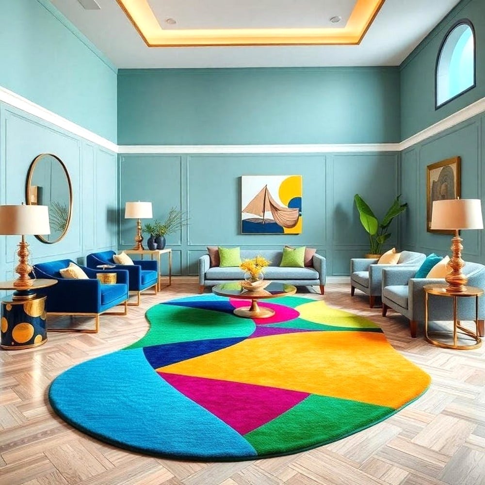 Handcrafted Multicolor Geometric Abstract Living Rug